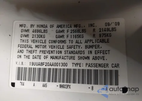 2010 Acura Tl 3.5 from USA, damaged, VIN 19UUA8F20AA001300